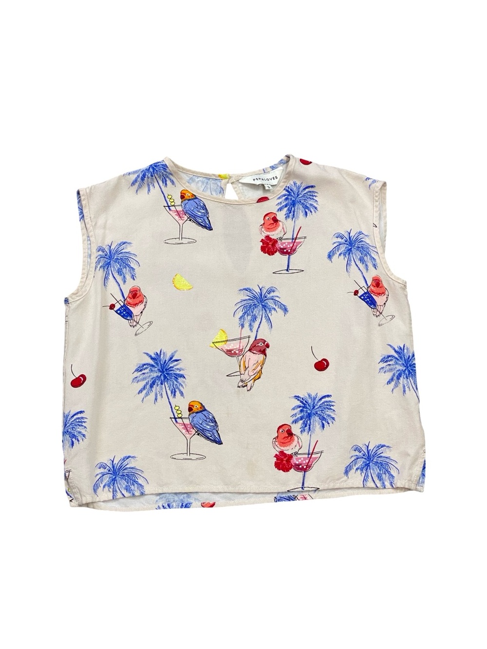 Pepaloves Parrots and Cocktails Sleeveless Top Size Small